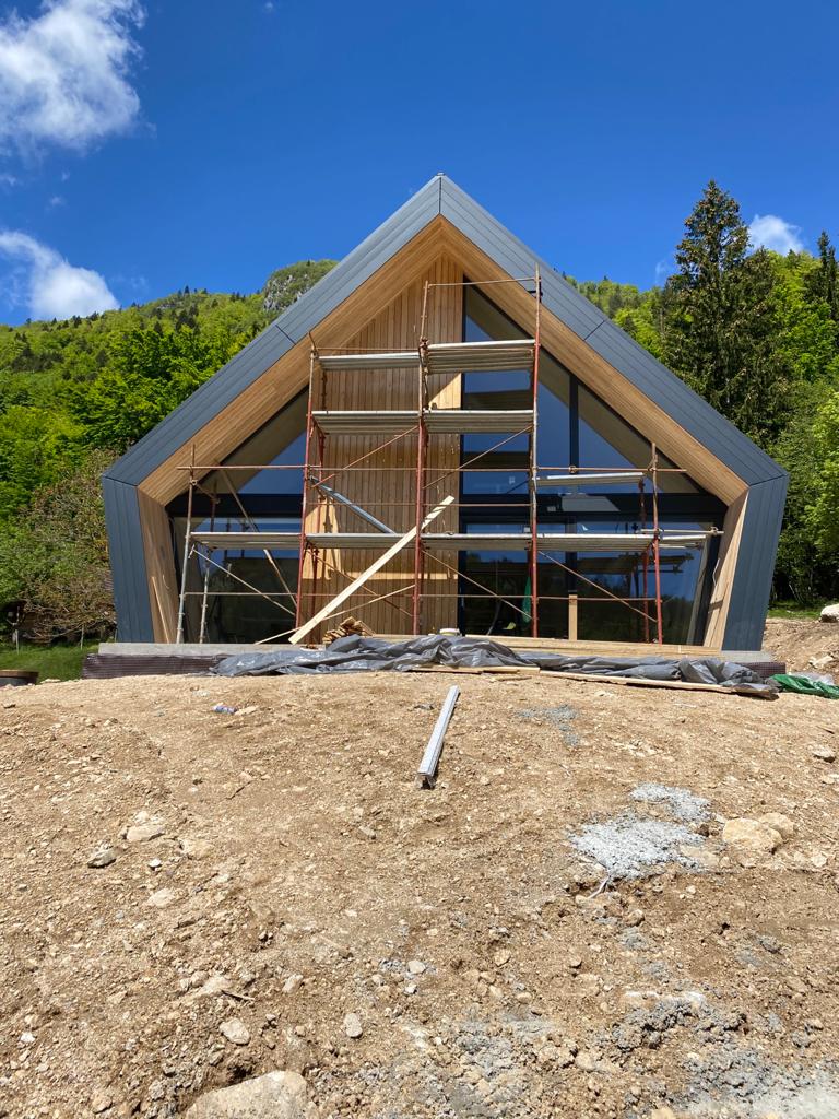 Timber alpine building during construction